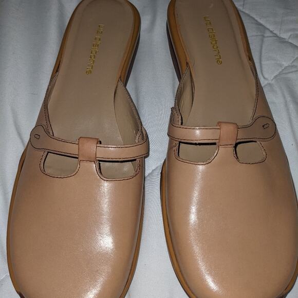Liz Claiborne Mules Slides Leather Tan Neutral Minimalist Classic Shoes - Picture 2 of 4